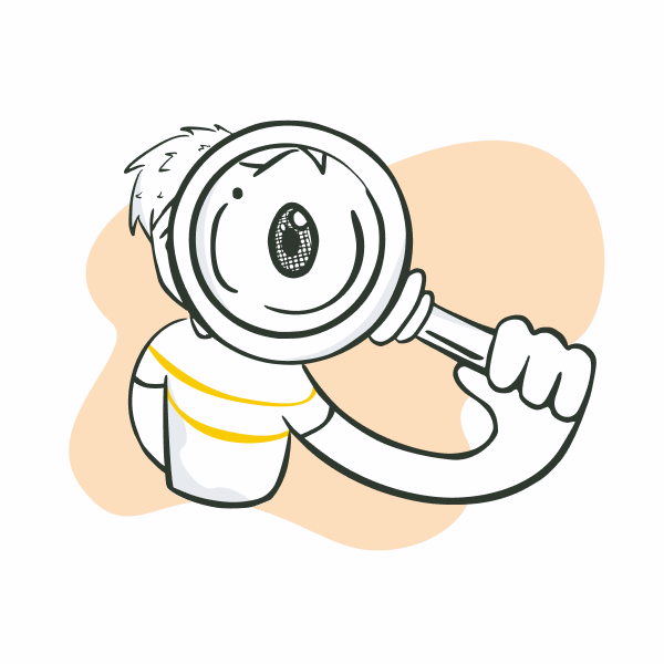 Illustration of a figure looking through a magnifying glass